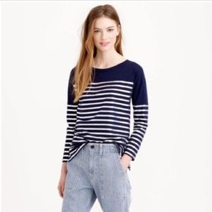 J. CREW Women's Navy Blue Silver stripe Long Sleeve Top Shirt